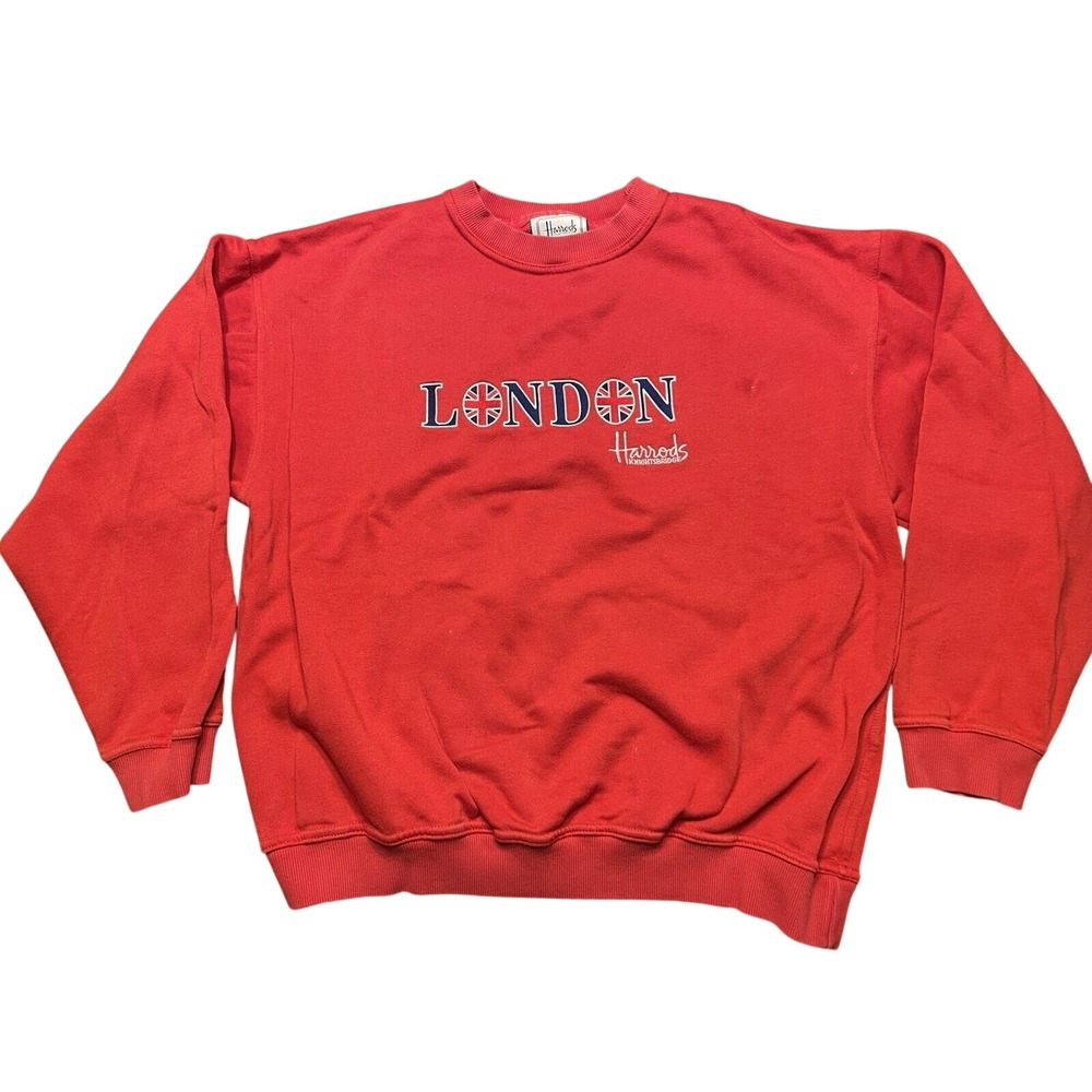 Harrods Knightsbridge London Sweatshirt Mens L Red Union Jack Graphic Crewneck